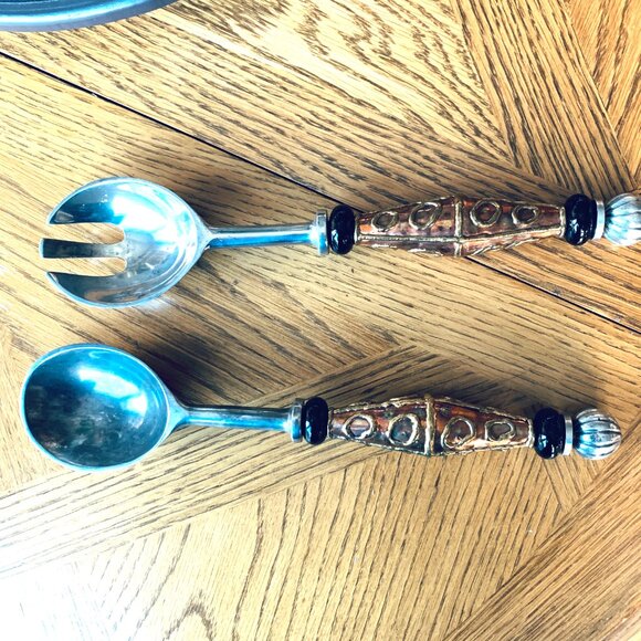 Serving Pieces for Food Salad Highly Decorative Bass Handles 12" - Picture 5 of 9